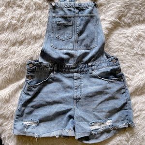 H&M Distressed Overall Shorts